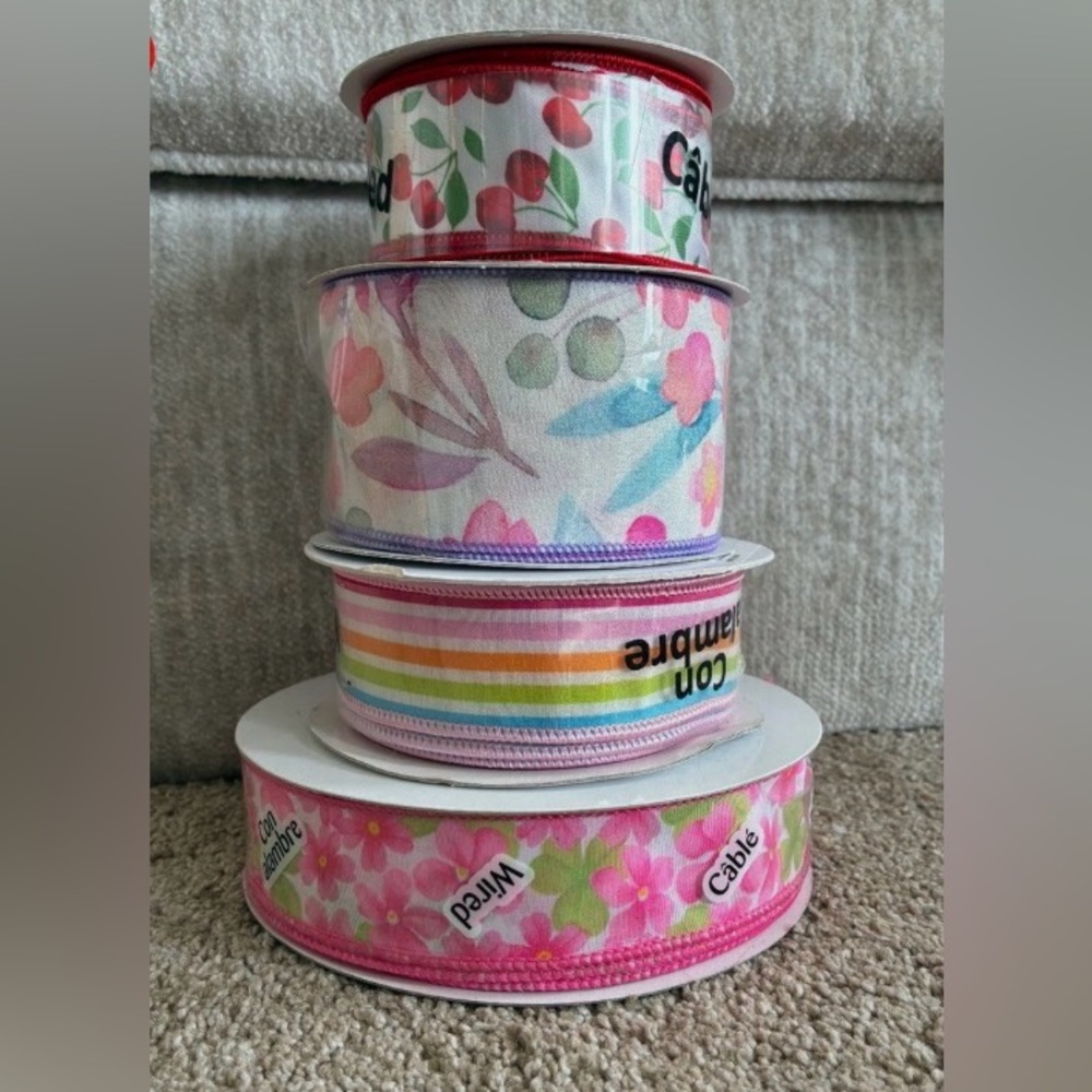 Offray Colorful Floral and Striped Ribbon Set